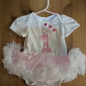 Little girl's first birthday onsie w/ ruffle skirt